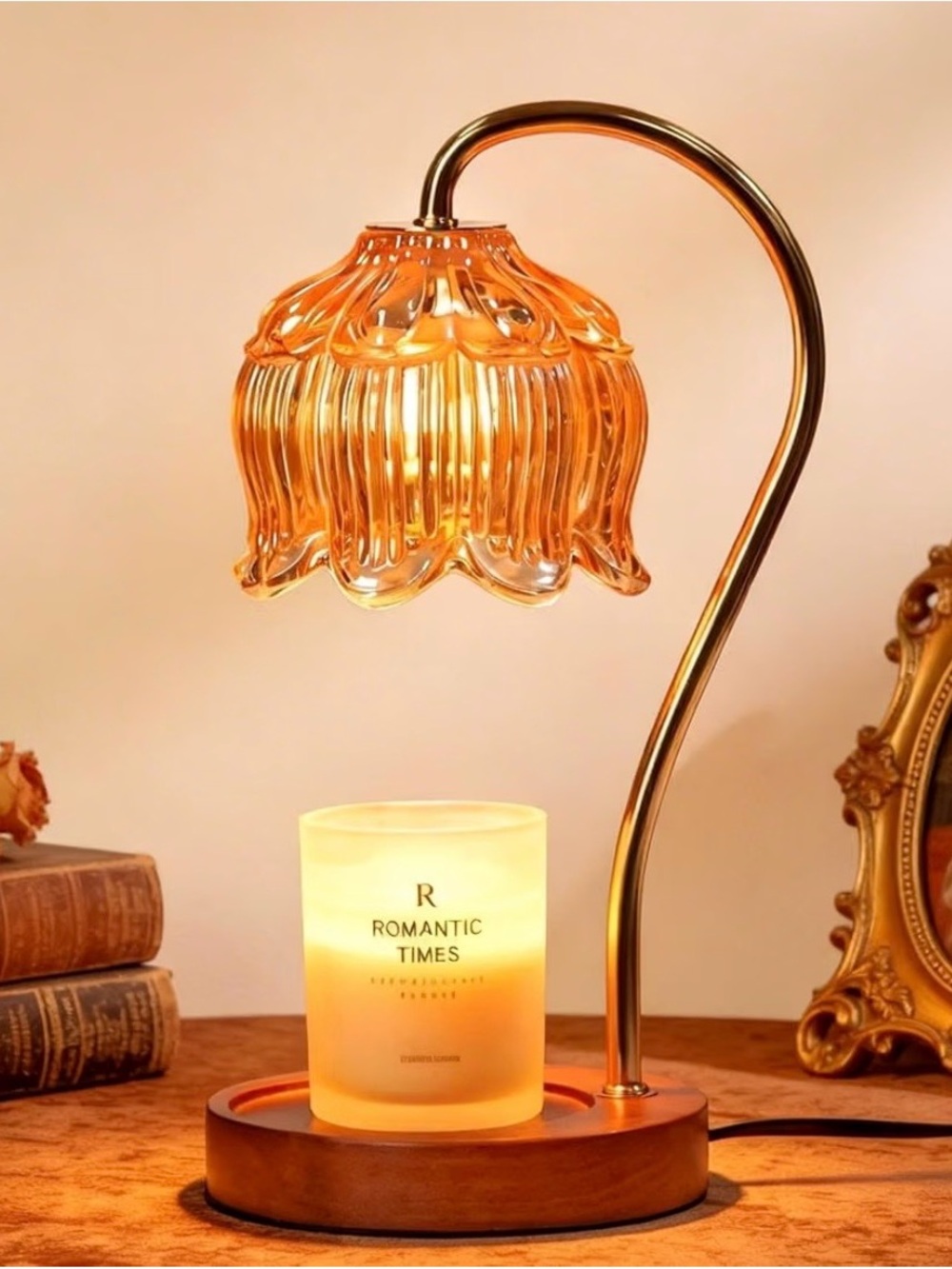 Flower Candle Warmer Lamp with Timer, Dimmable Candle Lamp Warmer - Lily Amber